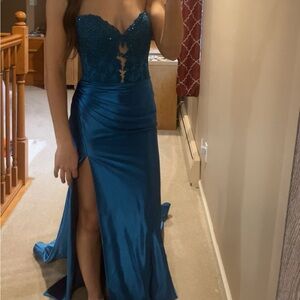 Sherri Hill Blue Strapless Prom Gown